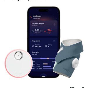 Owlet Dream Sock Baby Monitor in Mint Green with Extra Socks in Bedtime blue